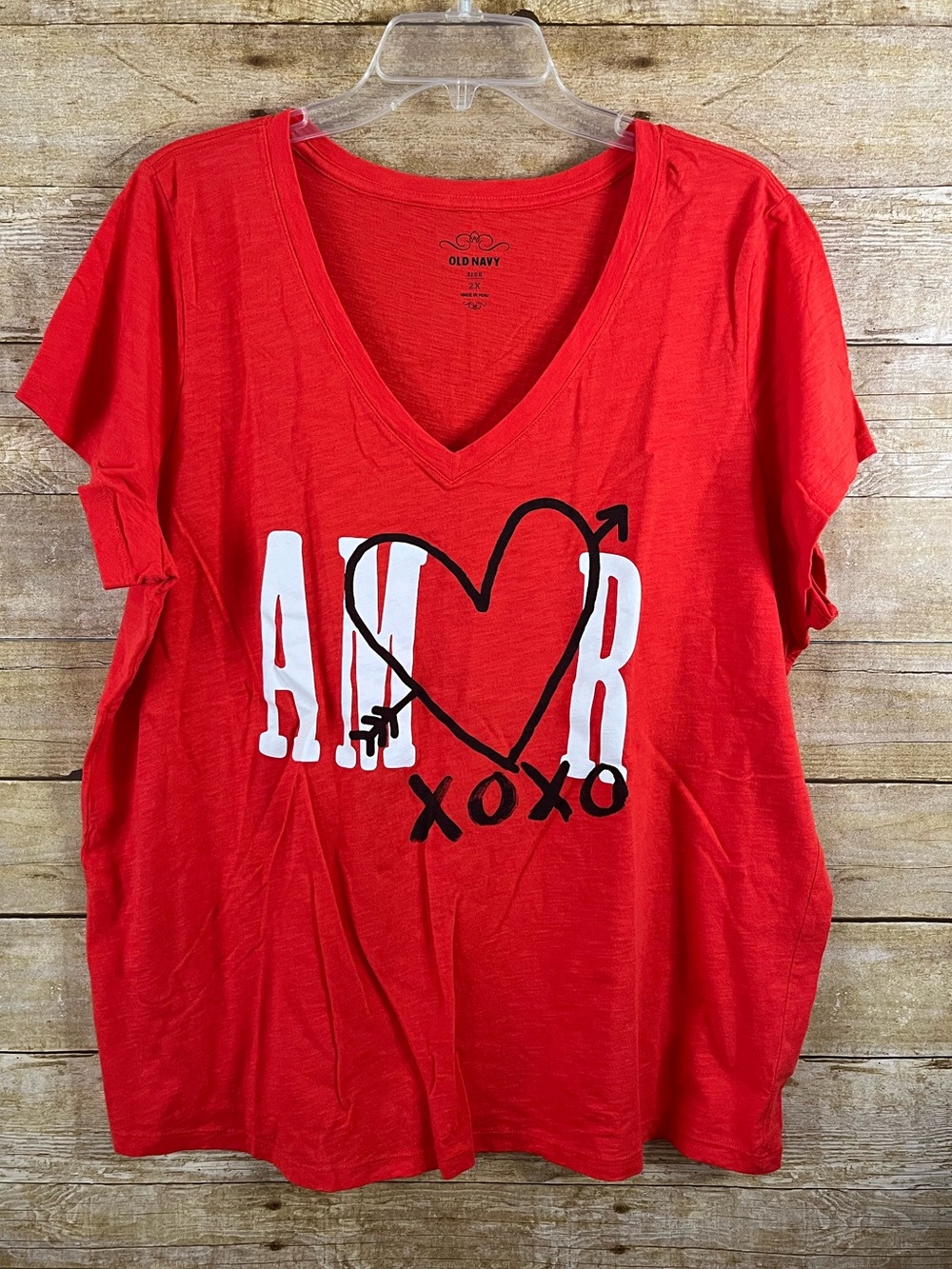 Old Navy Red V-Neck Graphic Tee T-Shirt Amor XOXO Size 2X